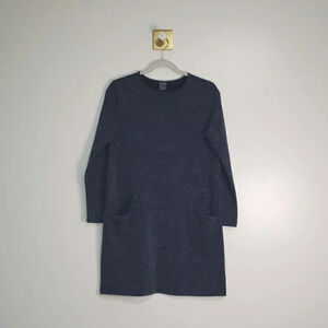 Clara Sun Woo Shift Dress Small Heather Navy Blue Minimalist Designer Pockets